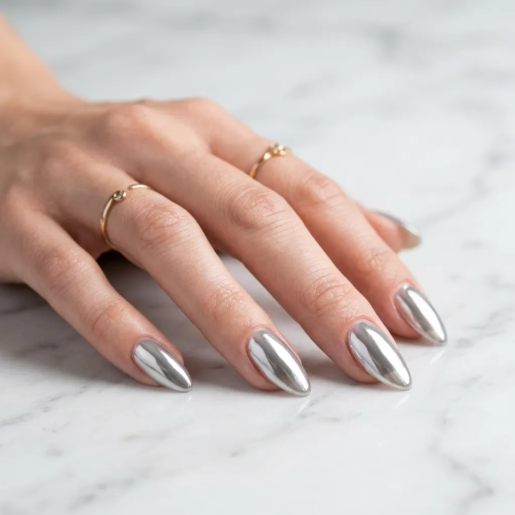 chrome jelly nails silver mirror finish almond 2026