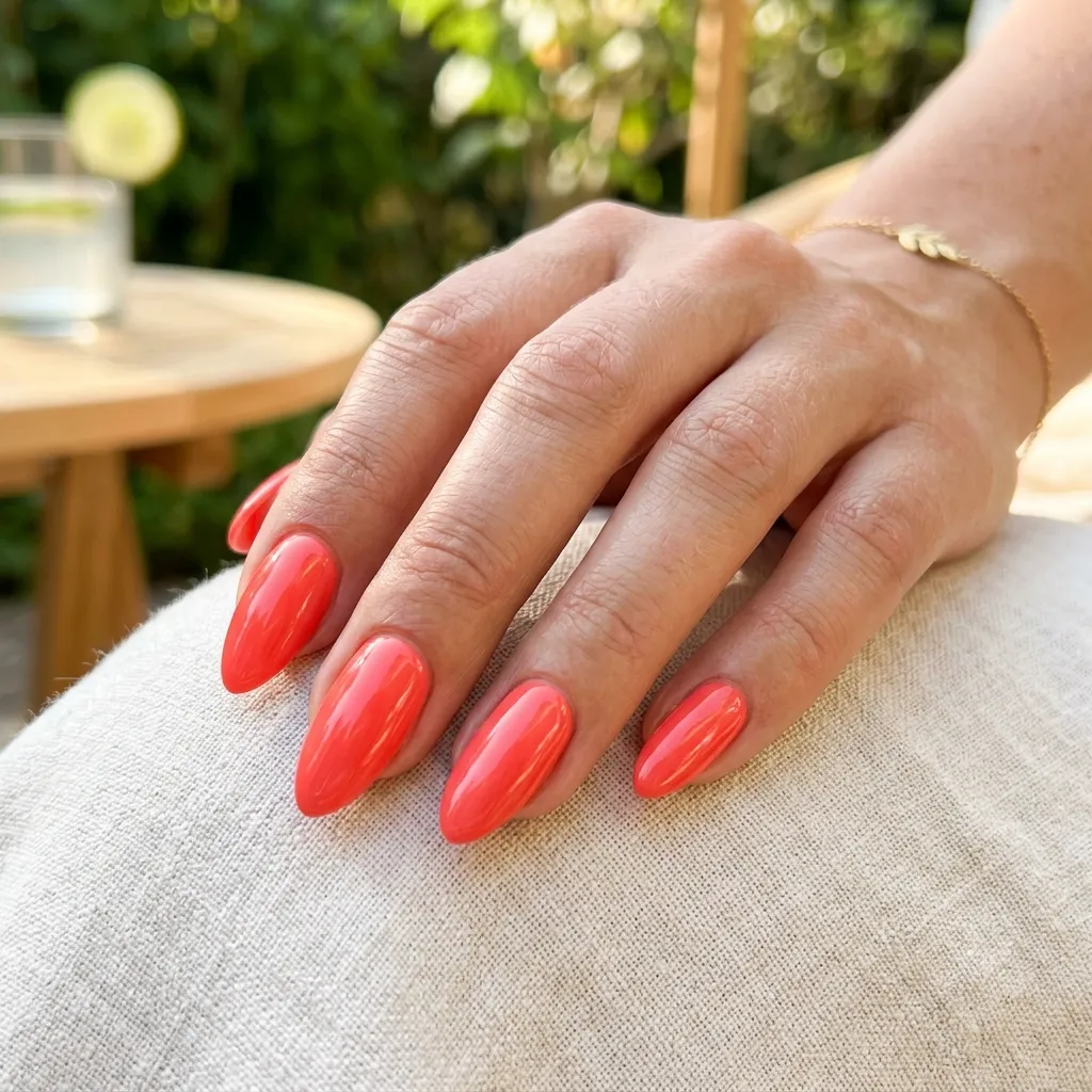 coral nails 2026 true coral almond design