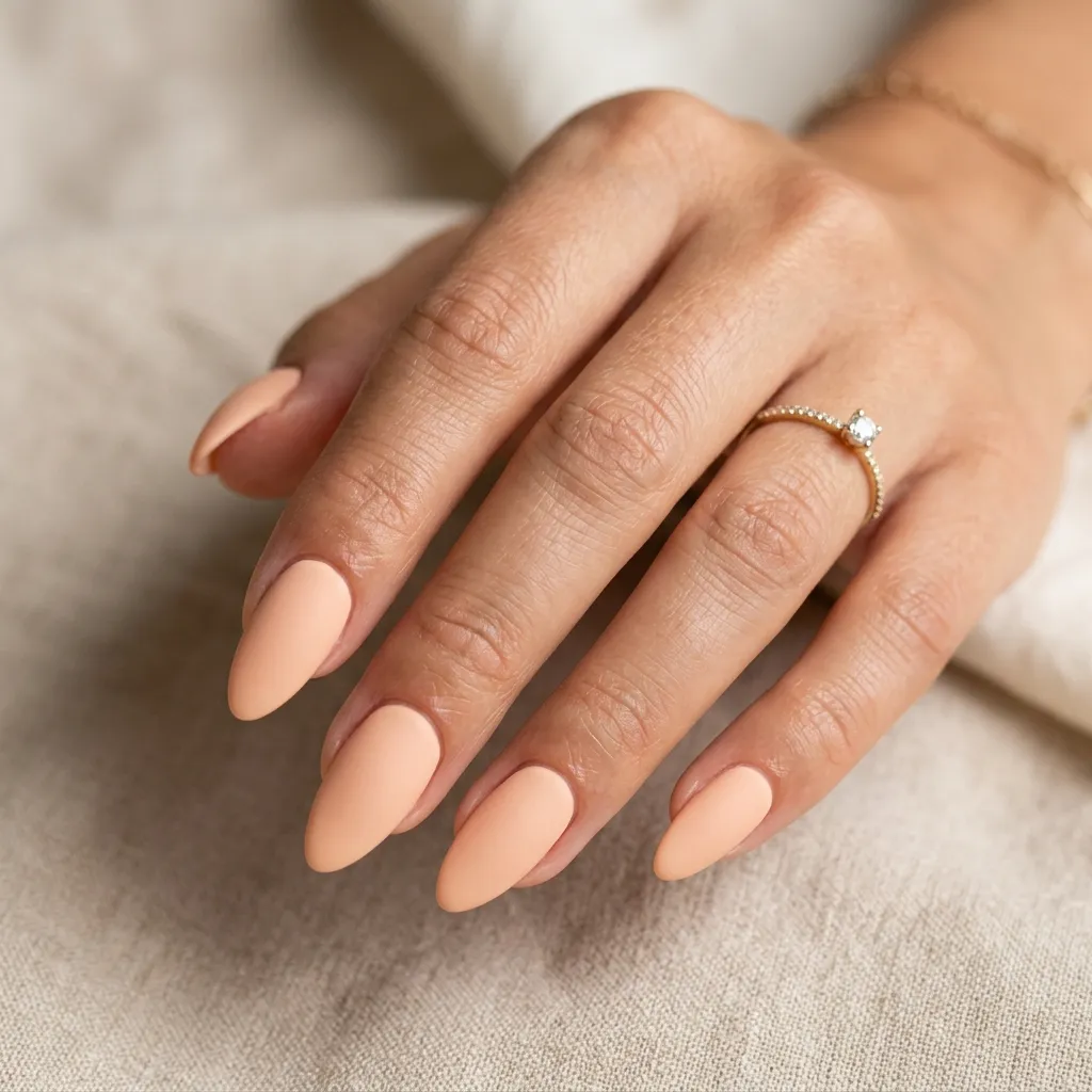 July Nails 2026 creamy peach nude almond nails
