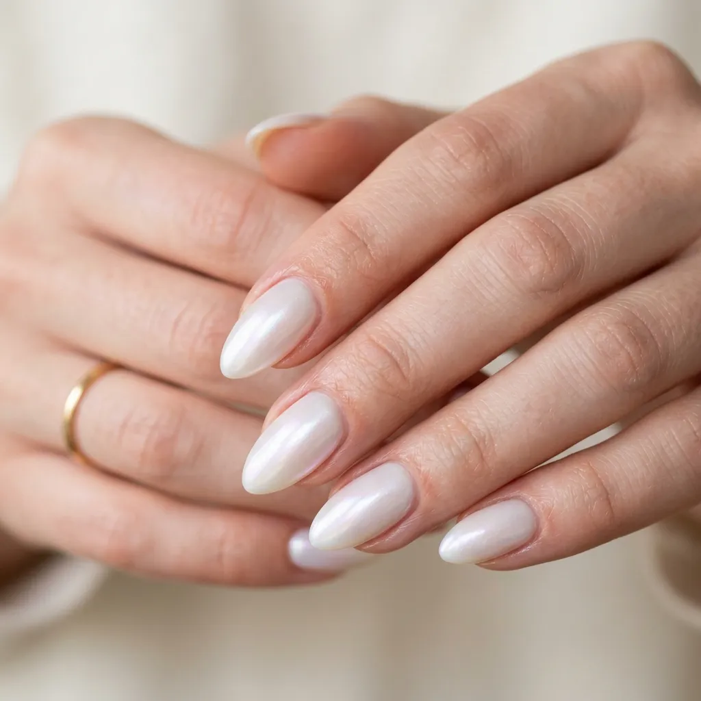 July Nails 2026 milky white pearl almond nails