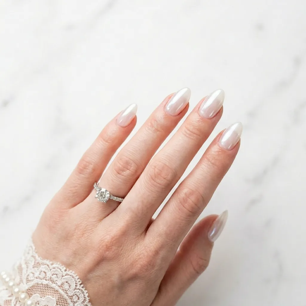 pearl white jelly nails 2026 iridescent shimmer bridal
