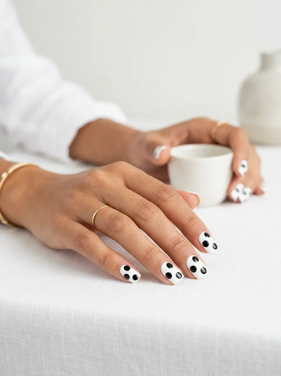 bold black polka dot nails 2026 white