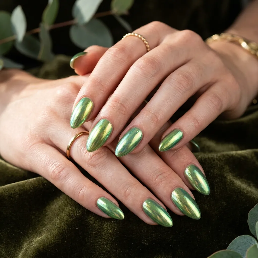 pistachio nails 2026 chrome metallic design