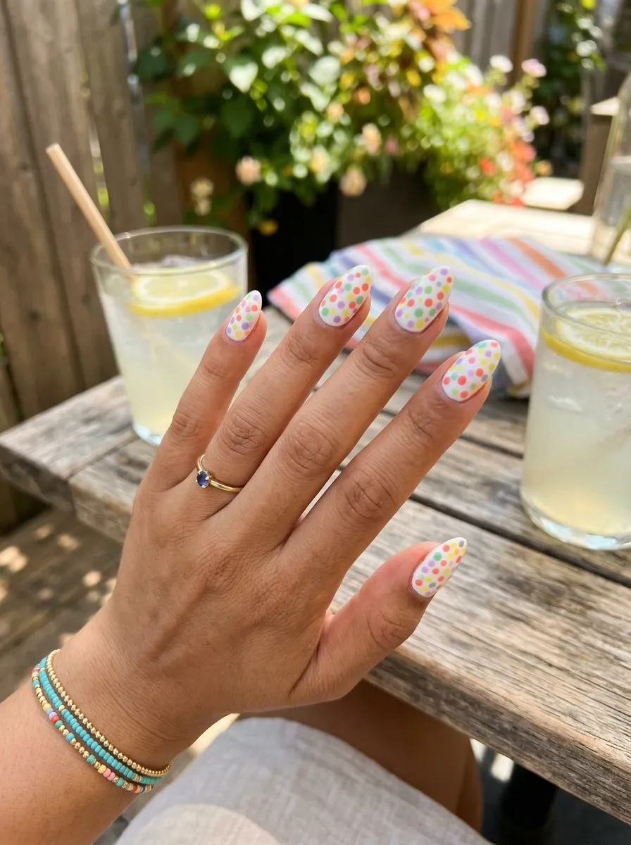 colorful scattered polka dot nails 2026