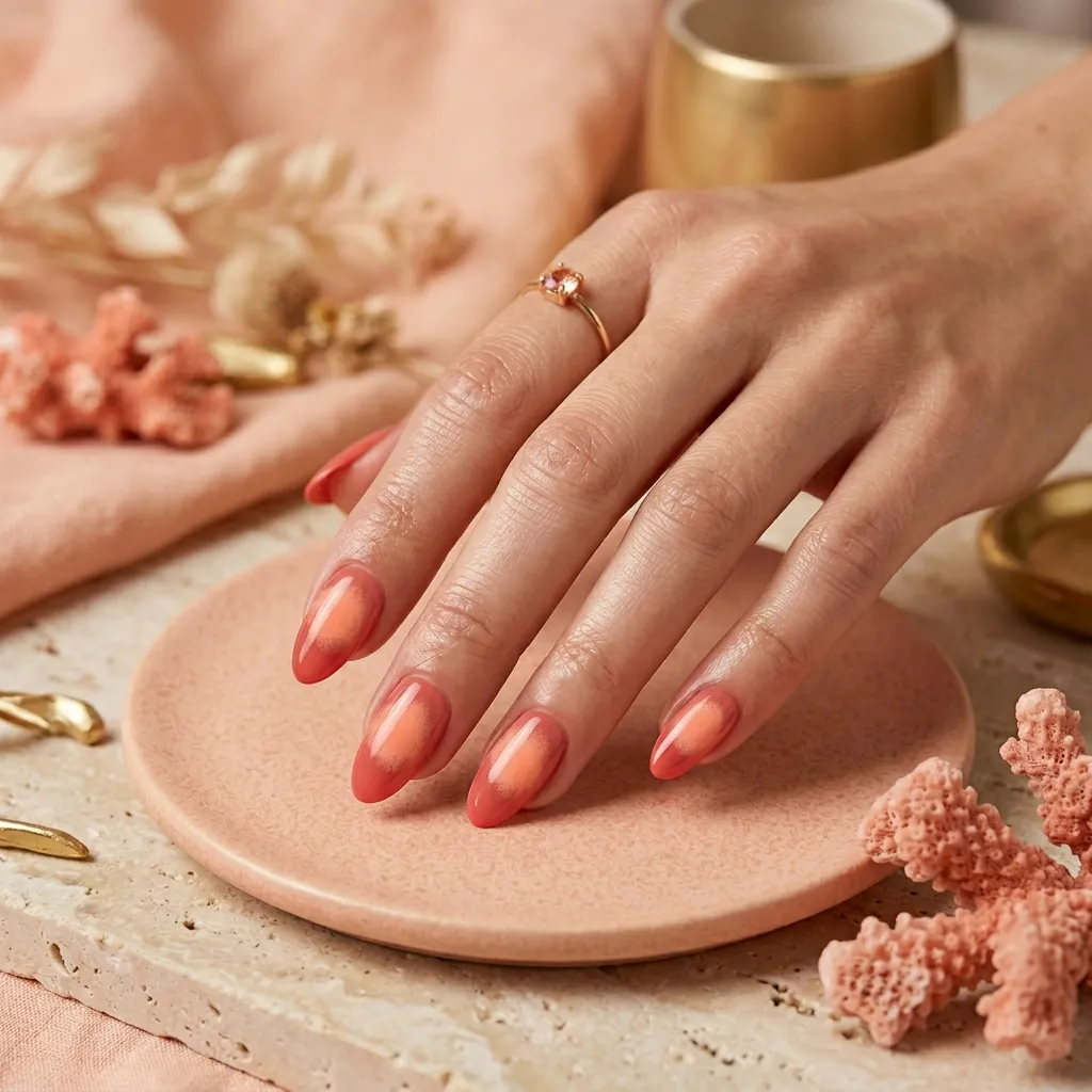 coral nails 2026 aura peach halo design