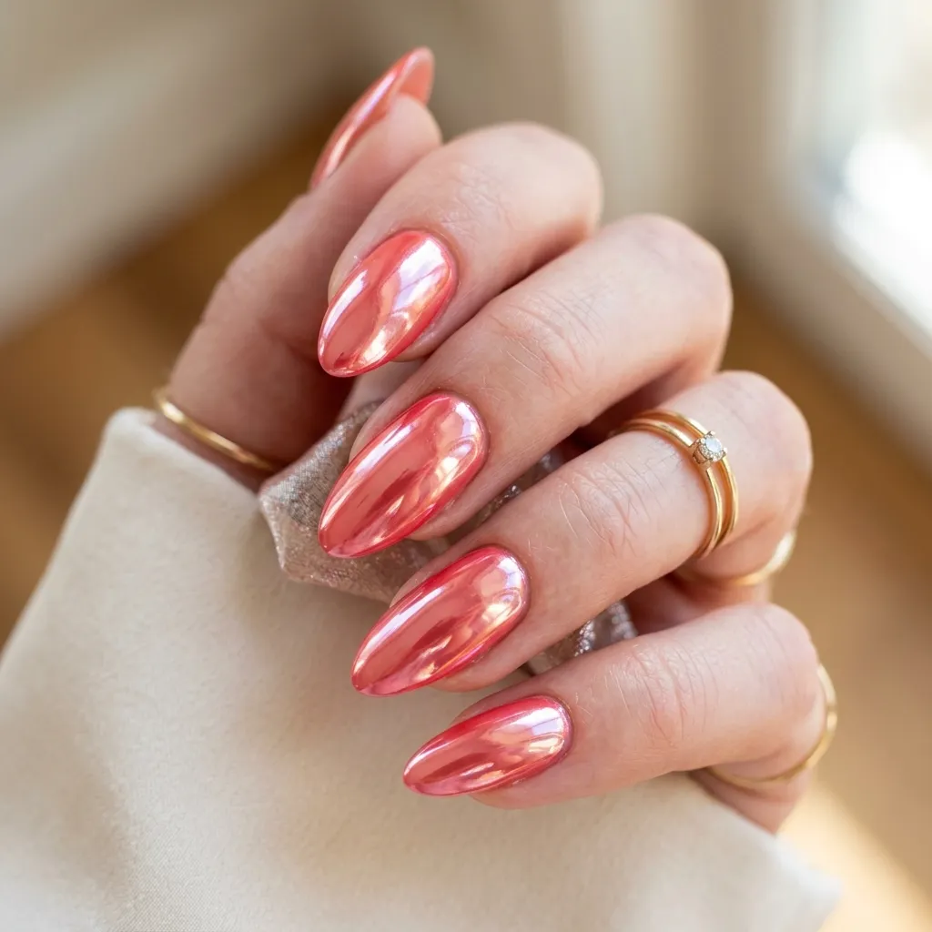 coral nails 2026 chrome metallic finish