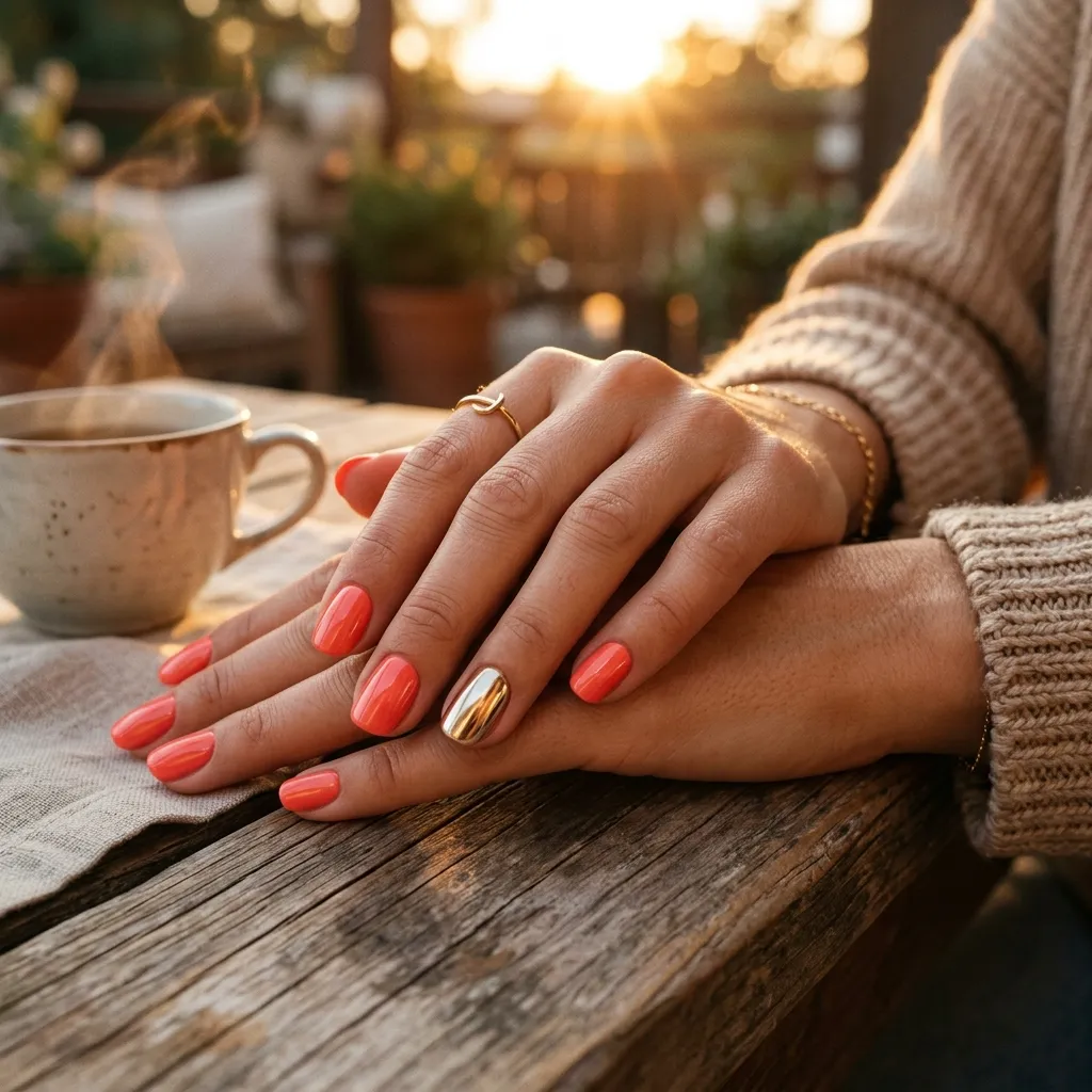 coral nails 2026 gold accent design