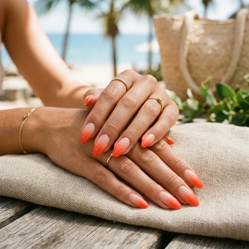 coral nails 2026 ombre sunset gradient