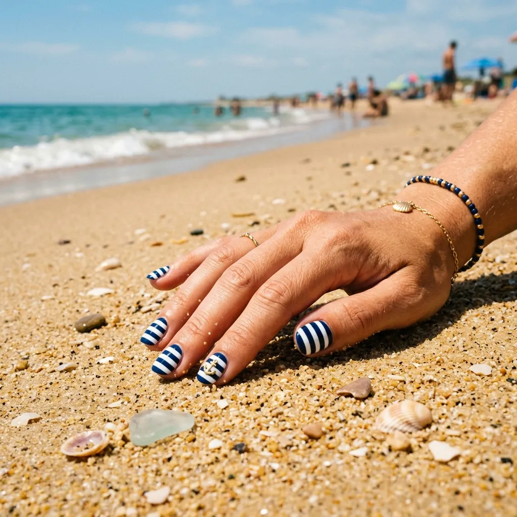 striped nails 2026 sailorcore beach summer