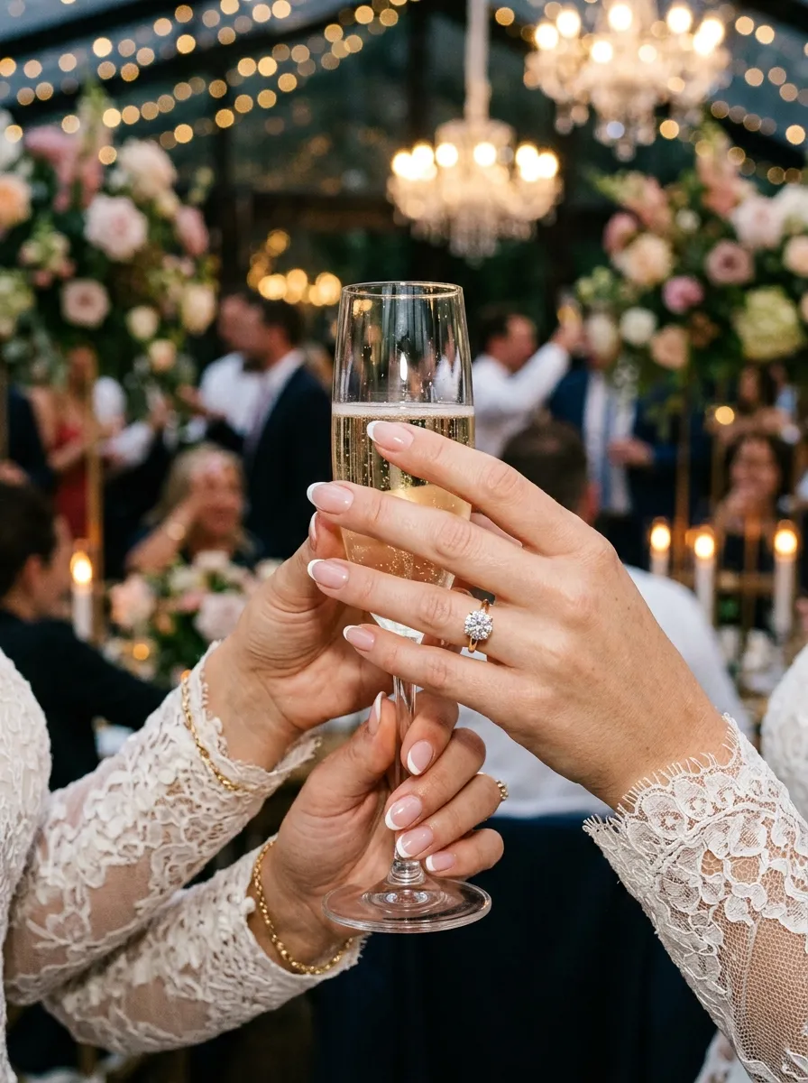wedding guest nails 2026 micro French champagne