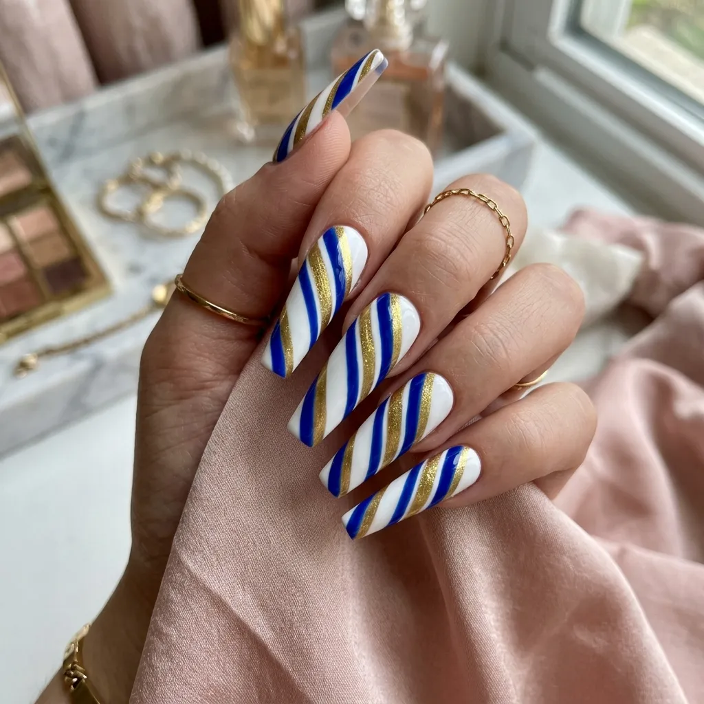 striped nails 2026 long coffin multicolor design