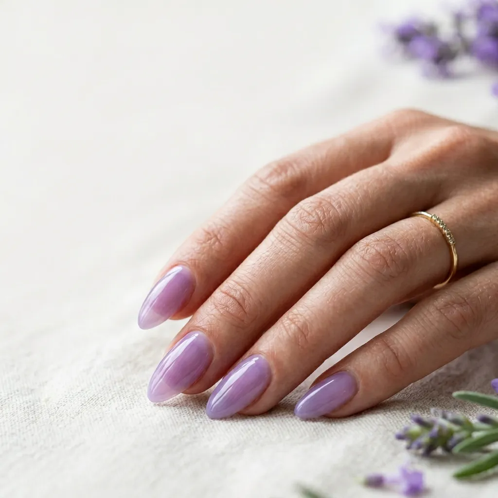 lavender jelly nails 2026 soft purple translucent almond