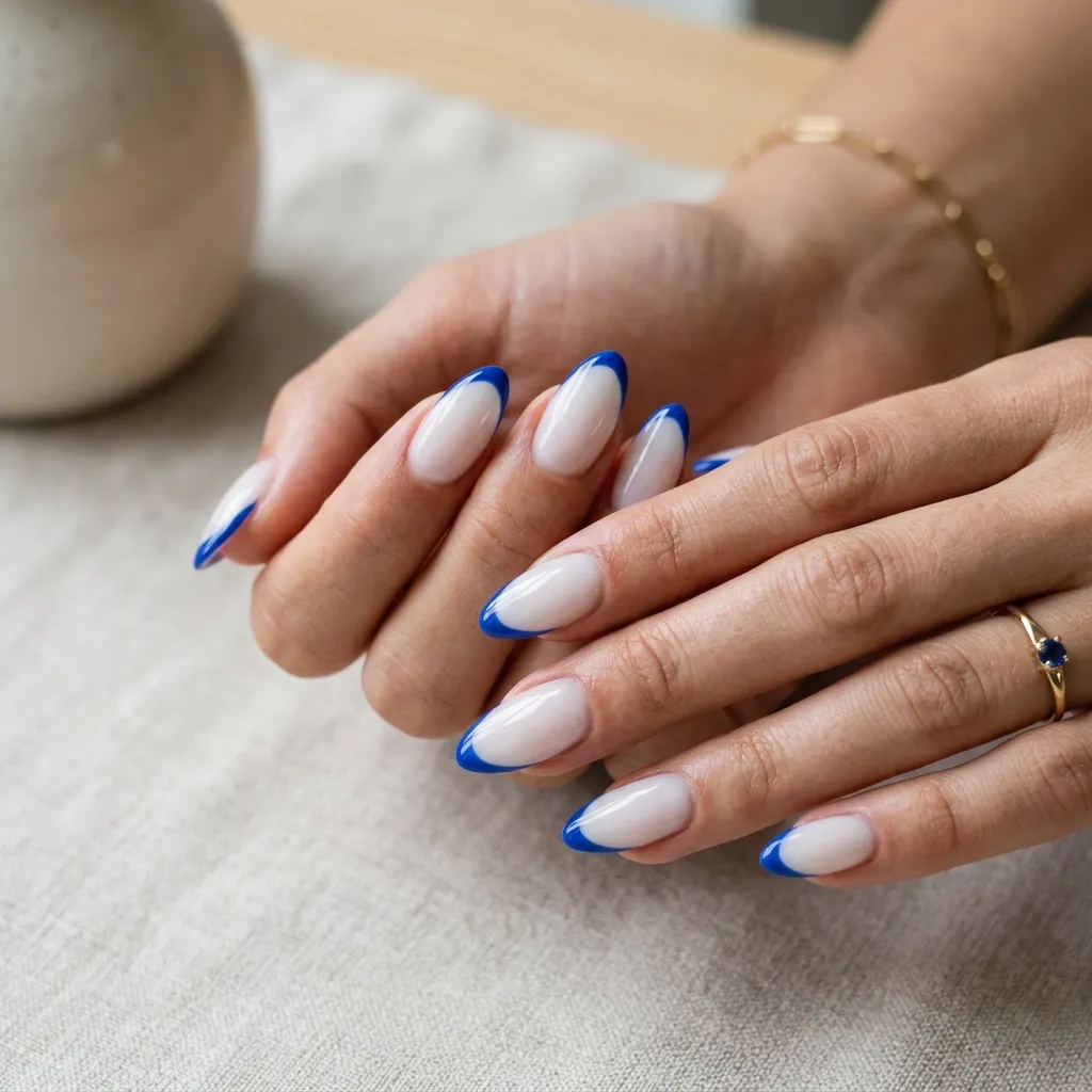 greek nails 2026 blue French tip design