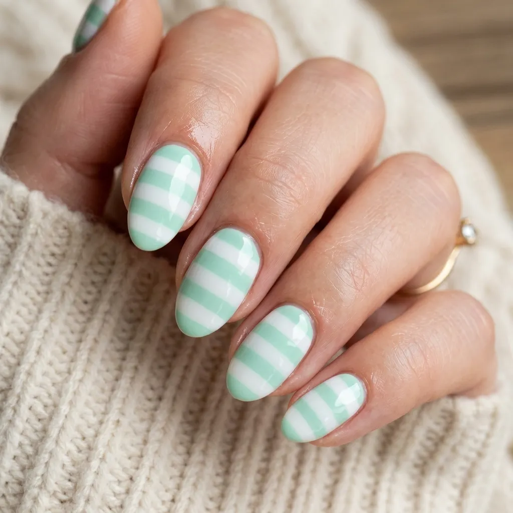 striped nails 2026 mint and white pastel