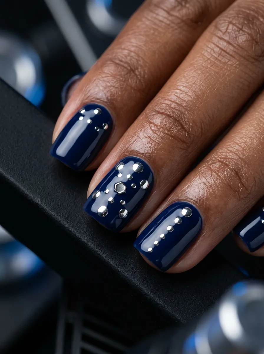 chrome polka dot nails 2026 navy