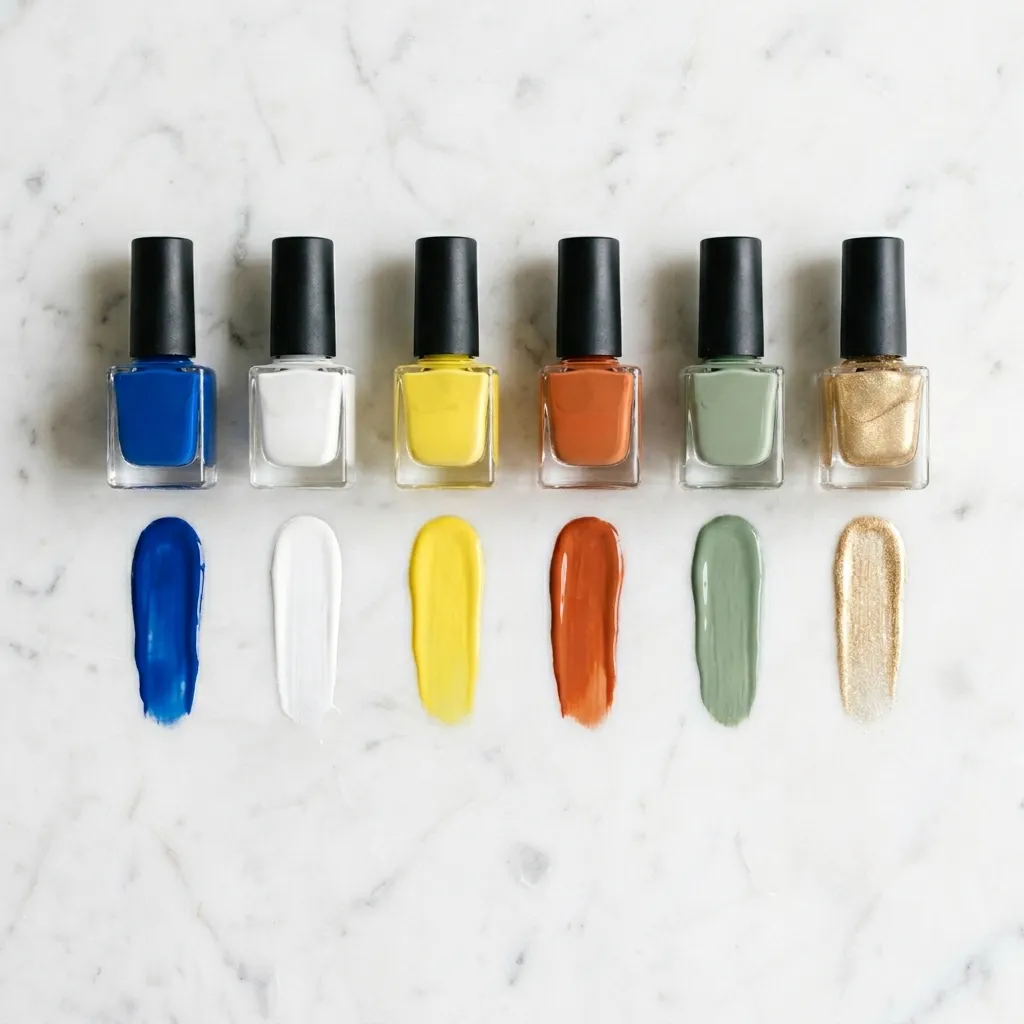 Mediterranean nail color palette &mdash; cobalt blue white lemon yellow terracotta sage green and gold