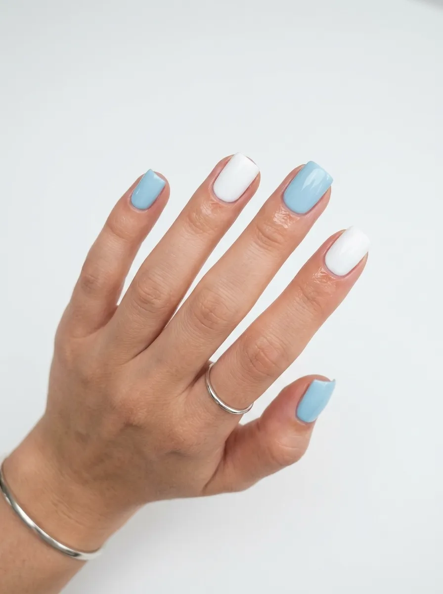 icy blue white mismatched nails 2026