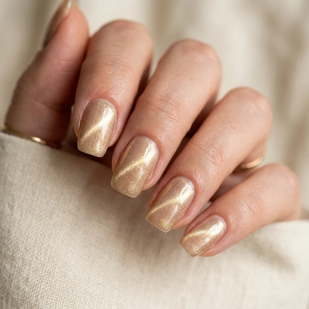July Nails 2026 champagne cat eye nails