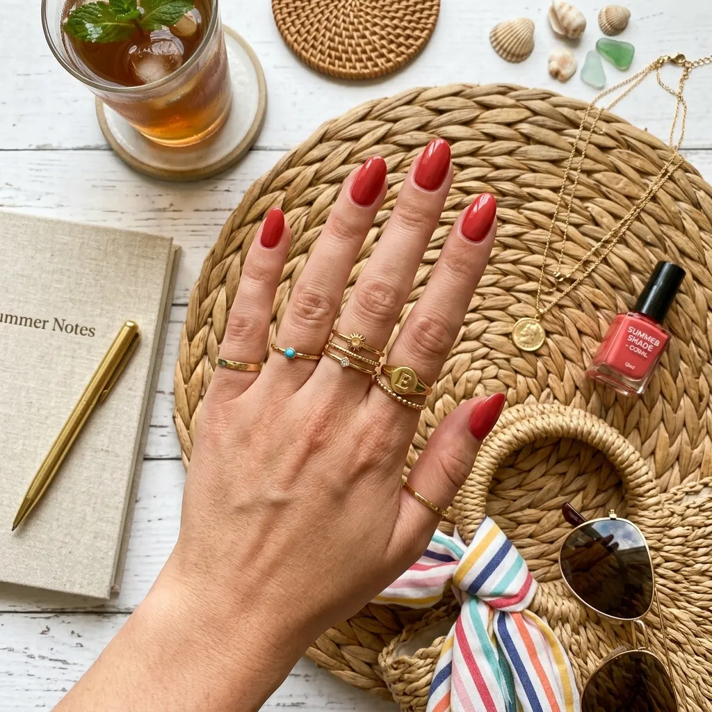coral nails 2026 full set gold rings styling