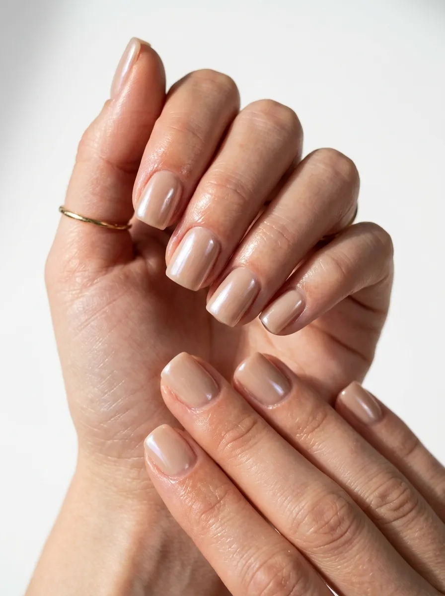 glazed nude short square nails 2026