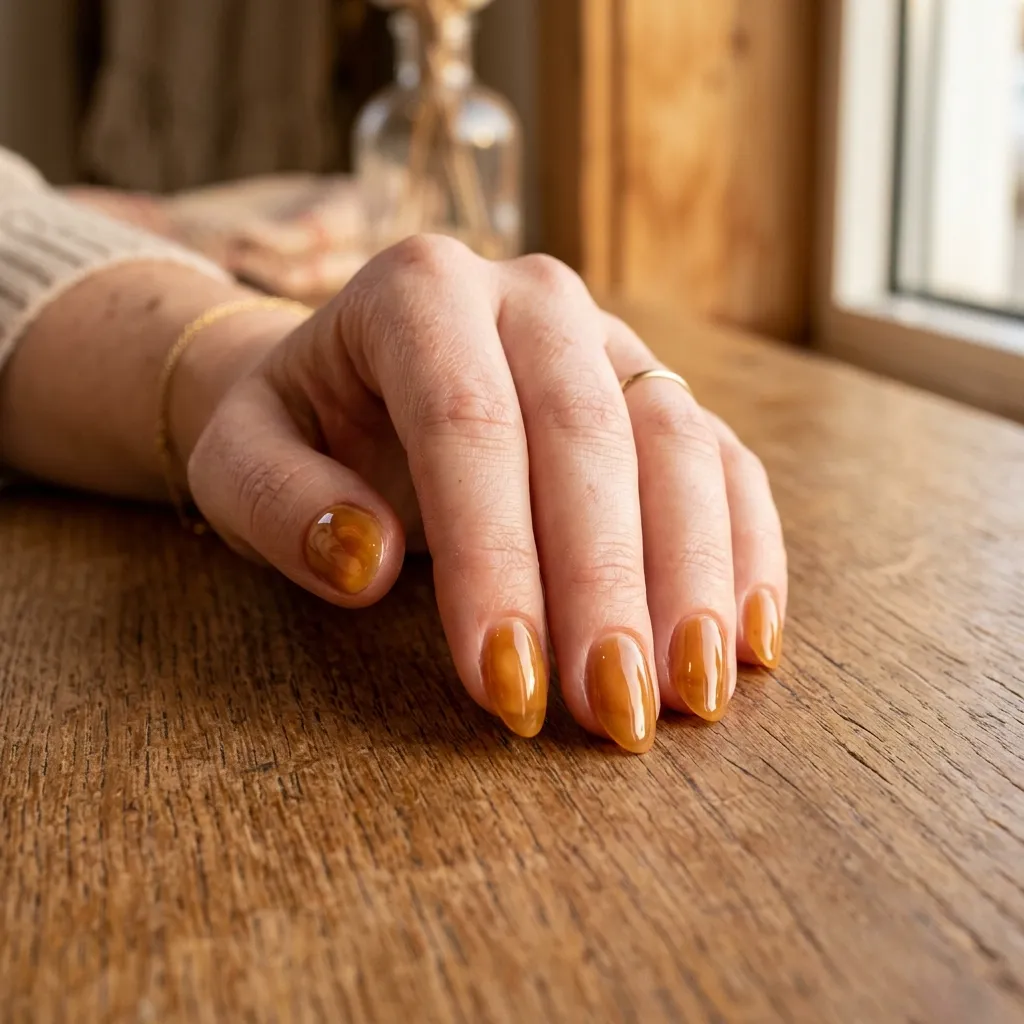 amber honey jelly nails 2026 warm golden brown translucent