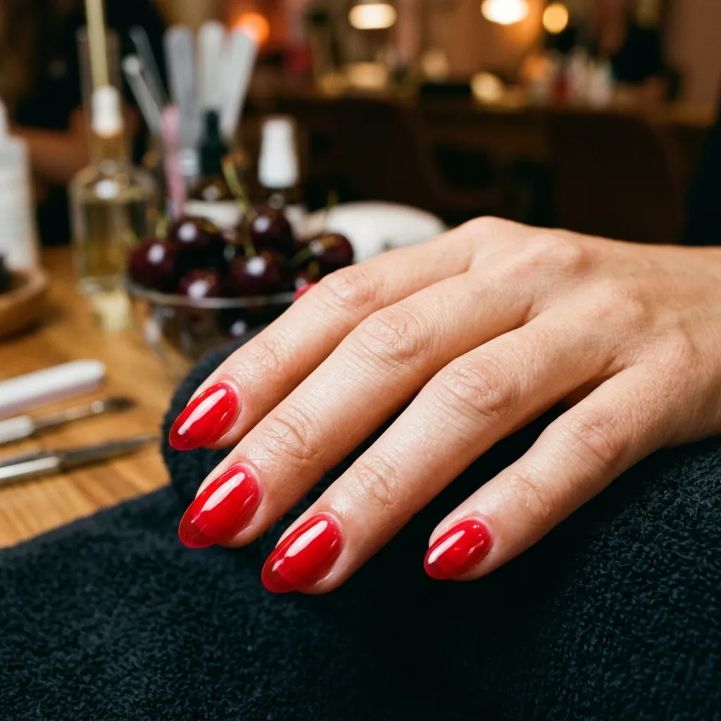 cherry red jelly nails 2026 translucent candy glass finish