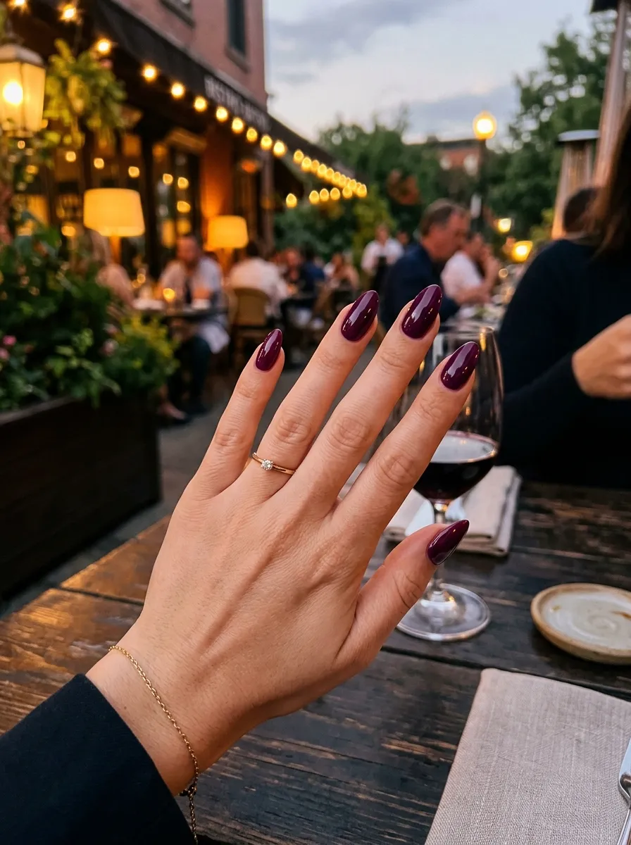 deep berry wedding guest nails 2026