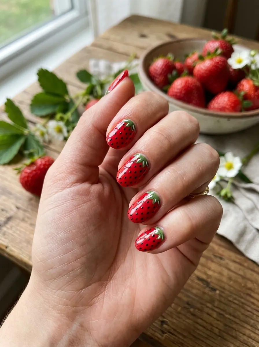 strawberry polka dot nails 2026 fruit