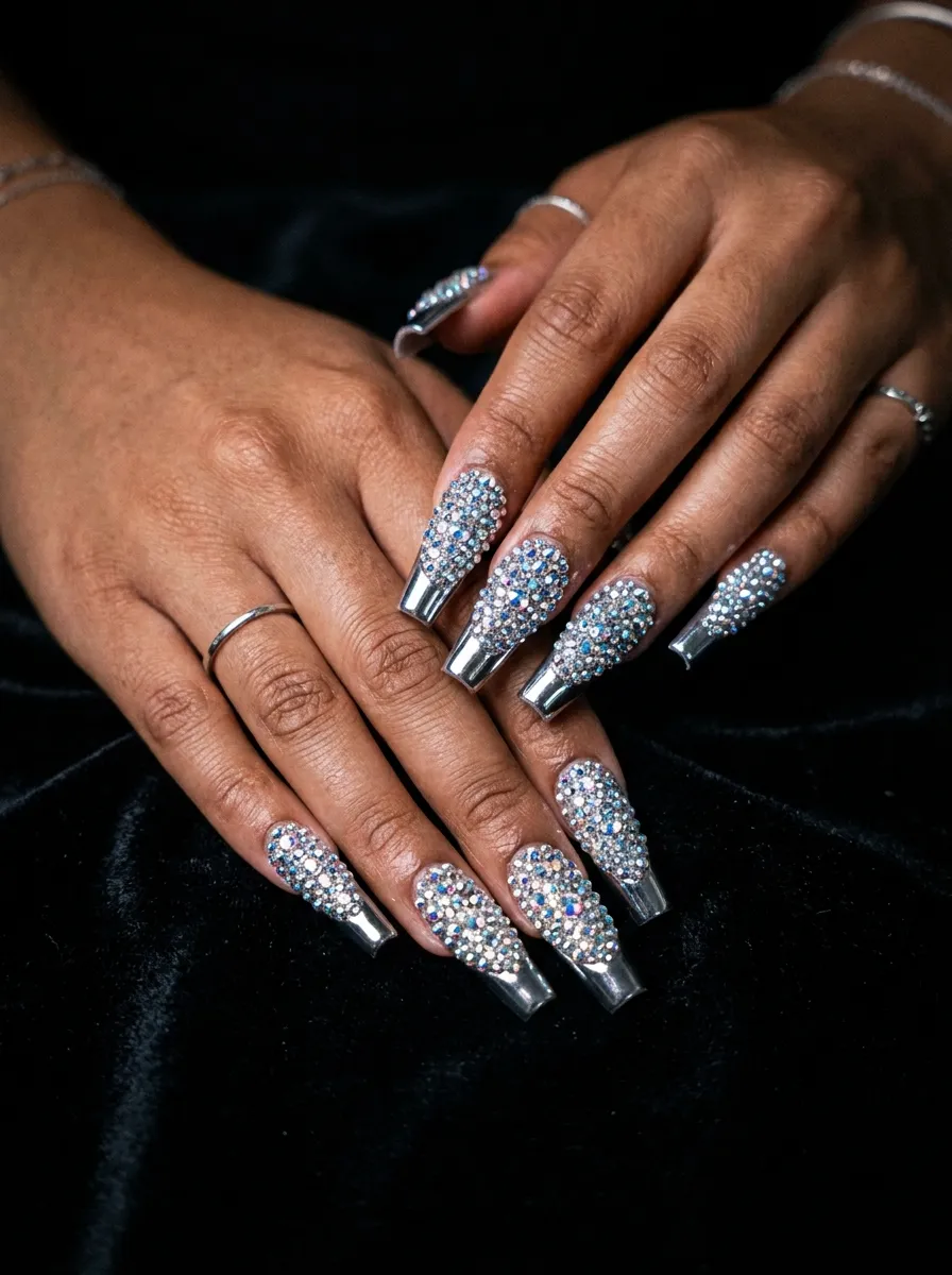 Vegas bachelorette nails 2026 rhinestones