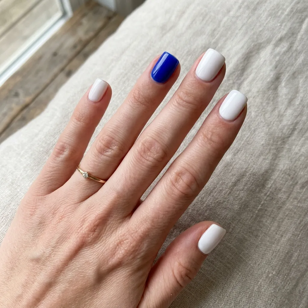 greek nails 2026 short square cobalt accent