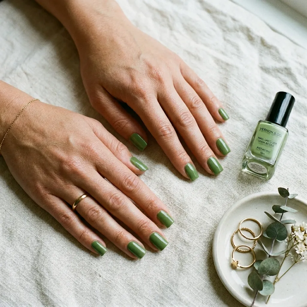 pistachio nails 2026 classic solid short square