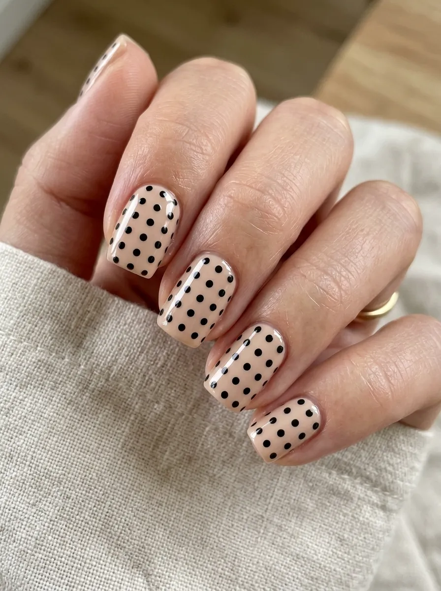 polka dot short square nails 2026