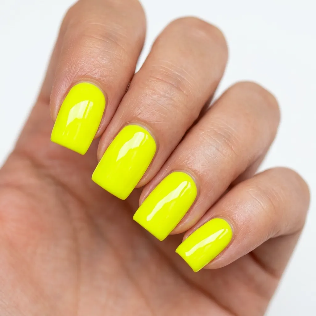 July Nails 2026 neon yellow square nails