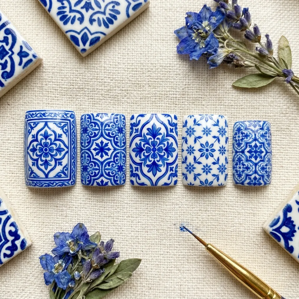 greek nails 2026 Mediterranean tile floral design
