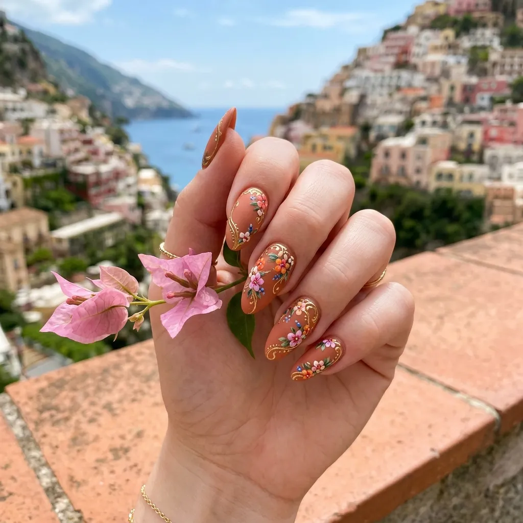 Mediterranean nails perfect for summer vacation and beach holiday aesthetic