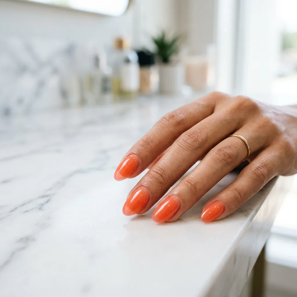 coral jelly nails 2026 translucent oval marble background