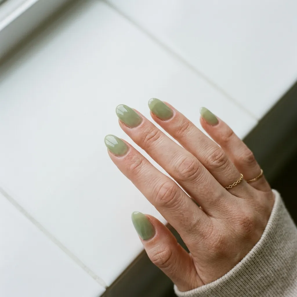mint green jelly nails aesthetic 2026 oval shape