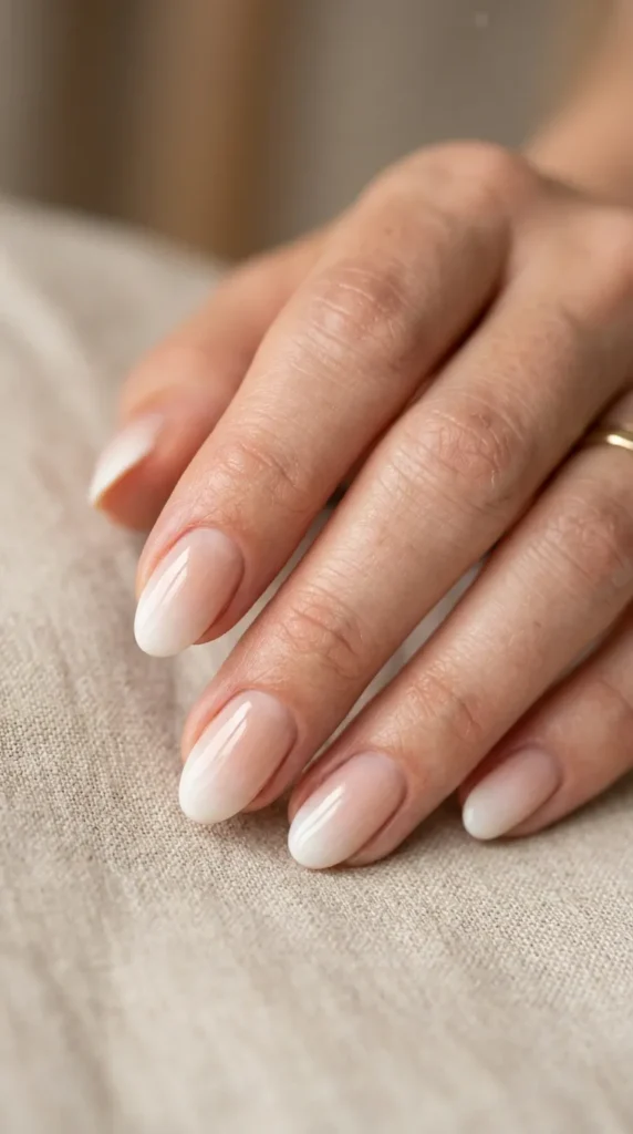 Ombre French tip manicure with blurred gradient tip line
