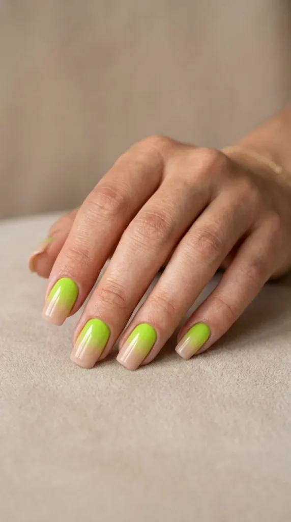 Chartreuse to nude ombre nails gradient manicure