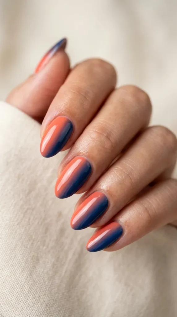 Vertical two-tone ombre nails side to side gradient