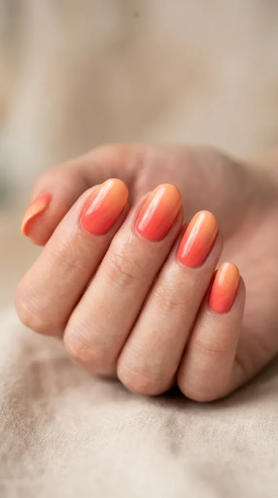 Coral to peach sunset ombre nails warm gradient manicure