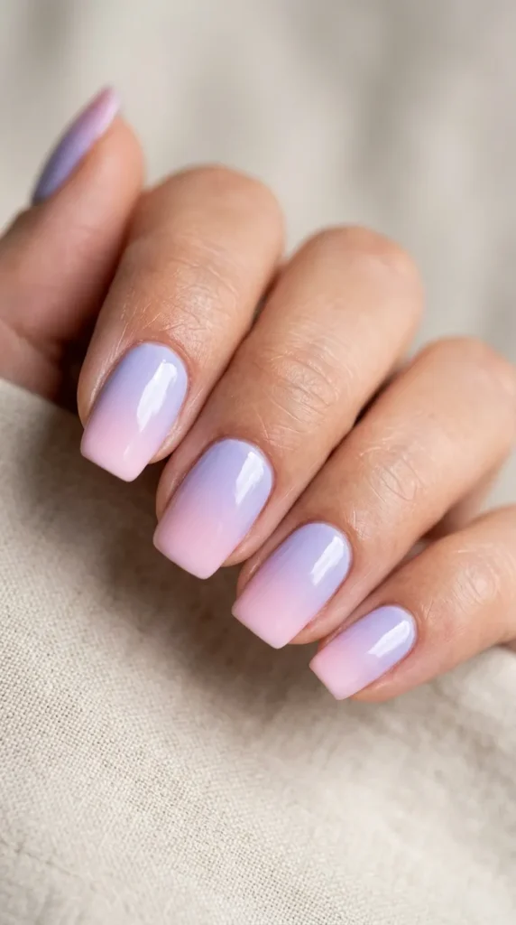 Lavender to pink ombre nails pastel gradient manicure