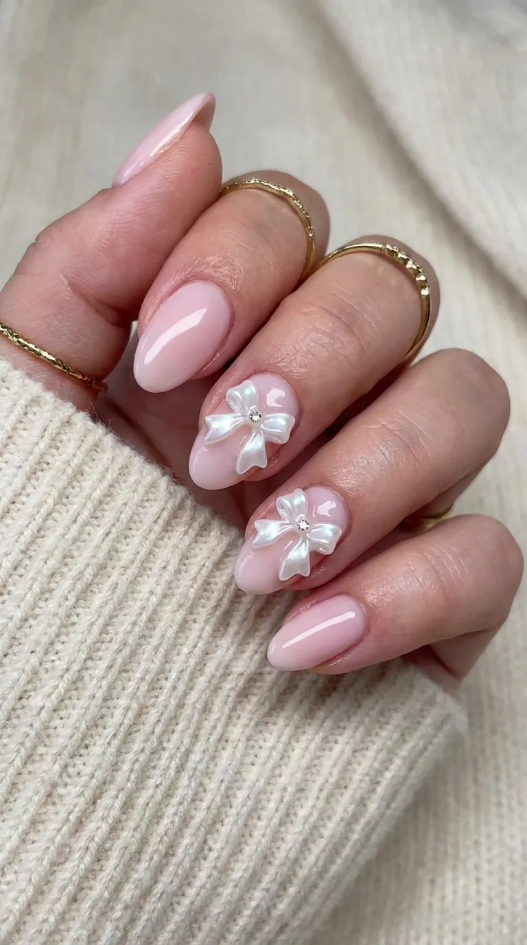 3D bow nails on almond shape