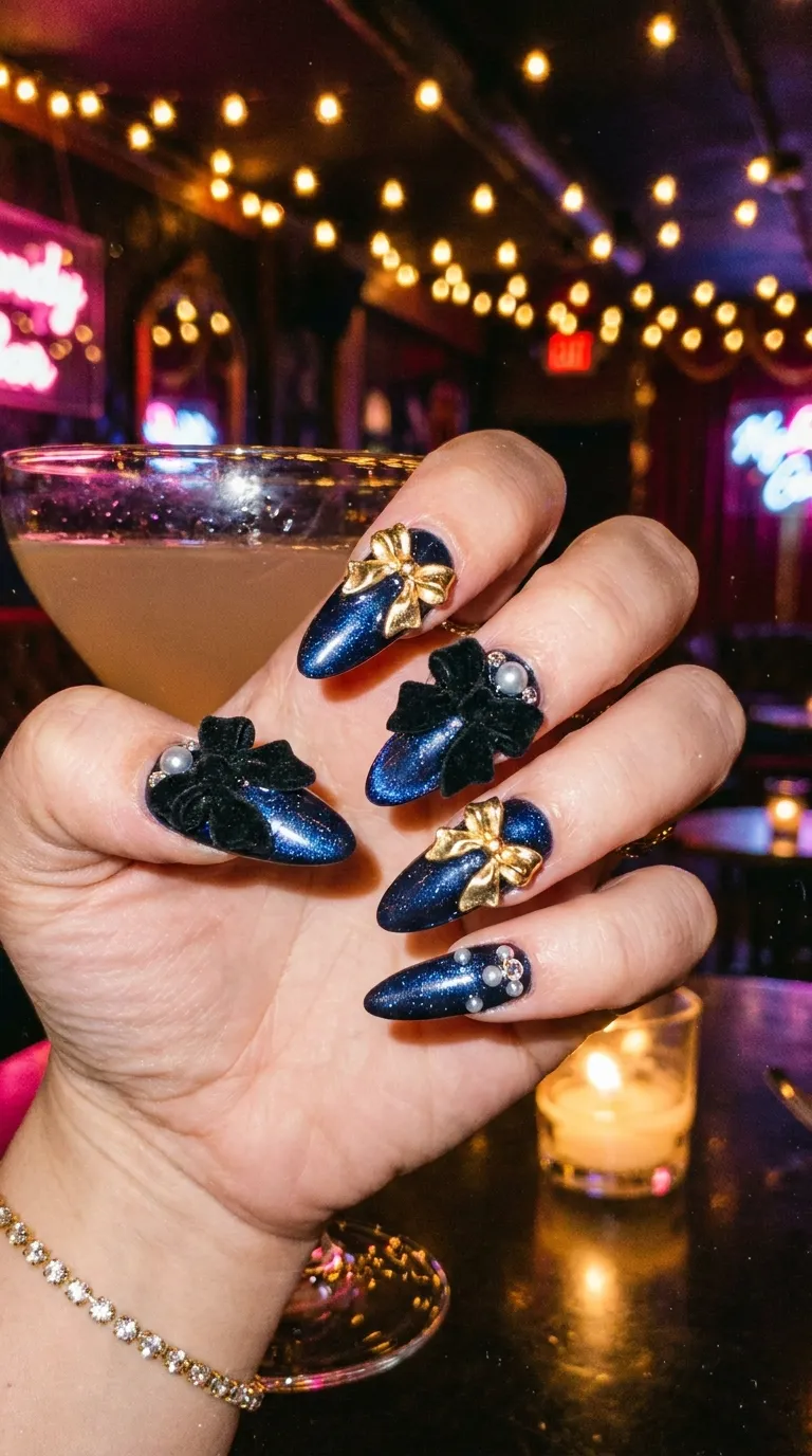 3D bow nails for a night out