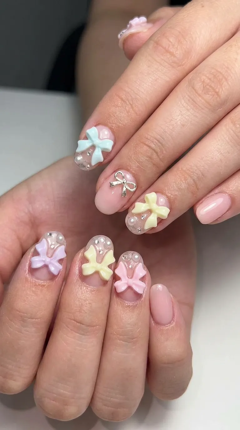 3D bow nails on short nails