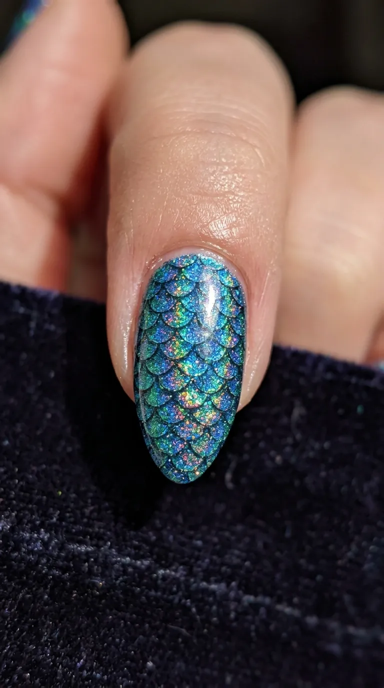 Mermaid iridescent scale accent surfside nail