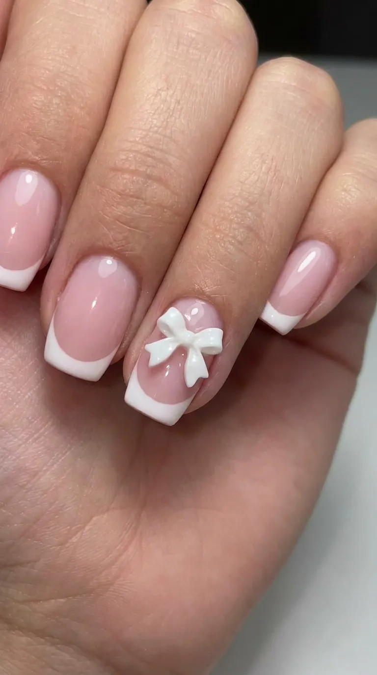 Accent nail with 3D bow detail