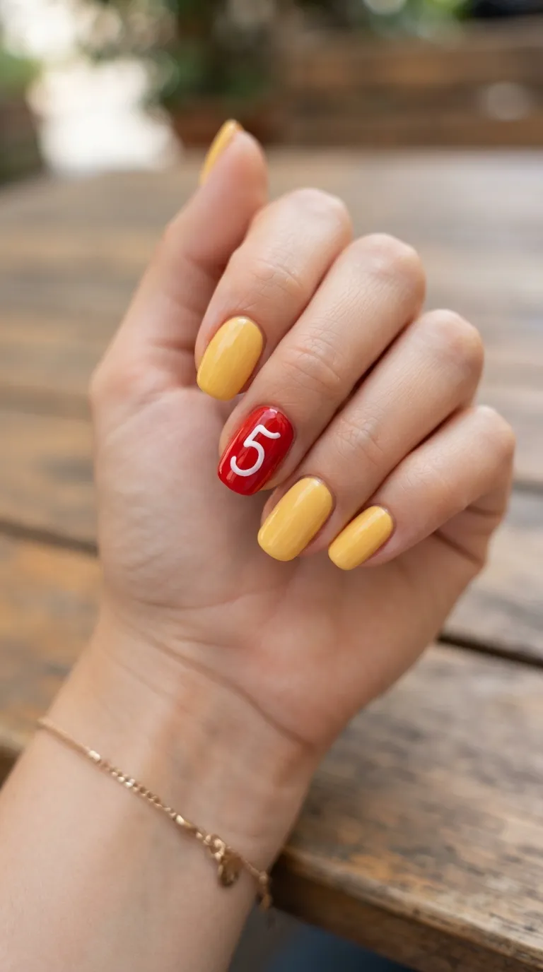 Player number accent Spain nail on a red base