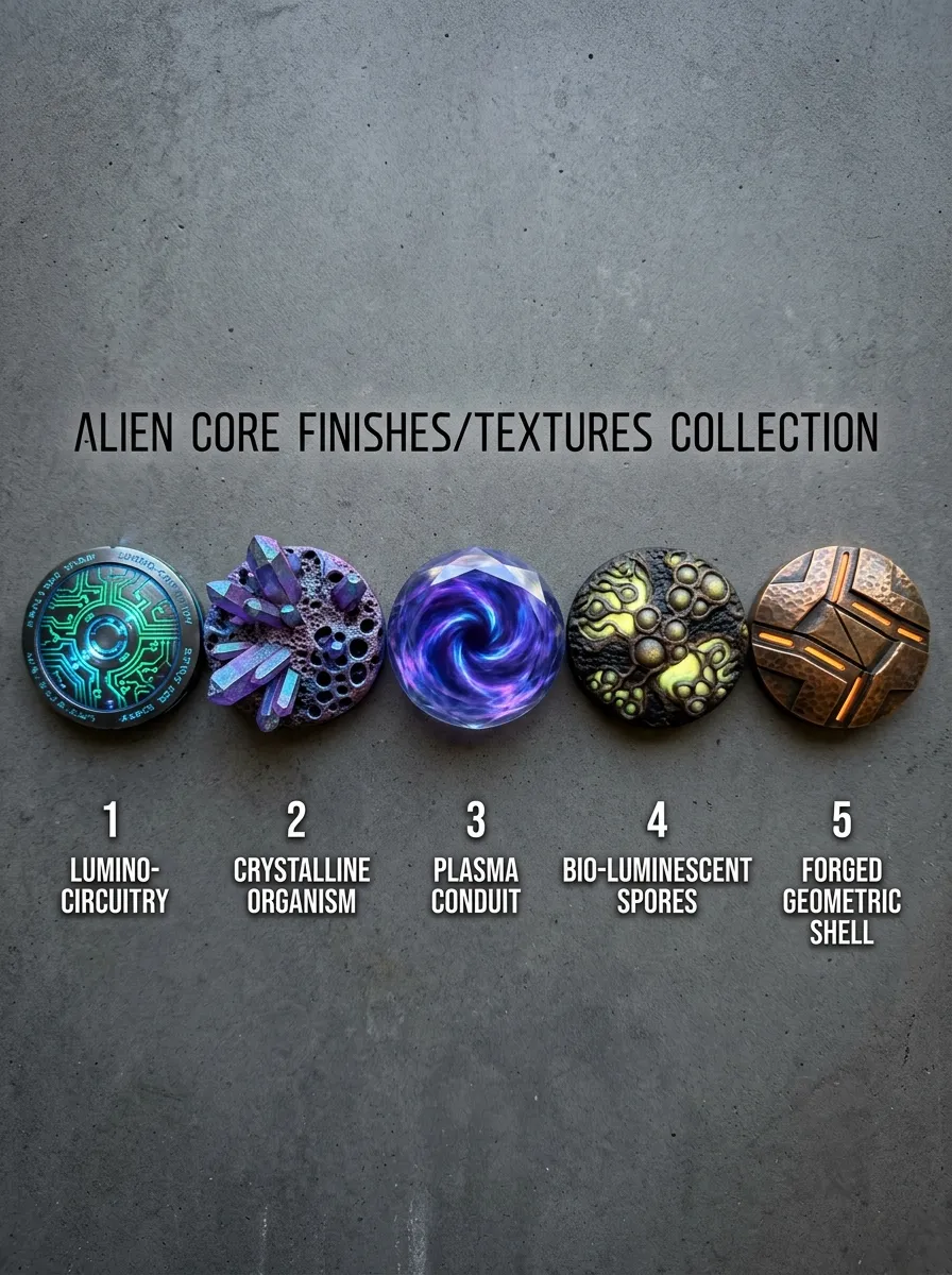 alien core nails finishes textures 2026 flat lay