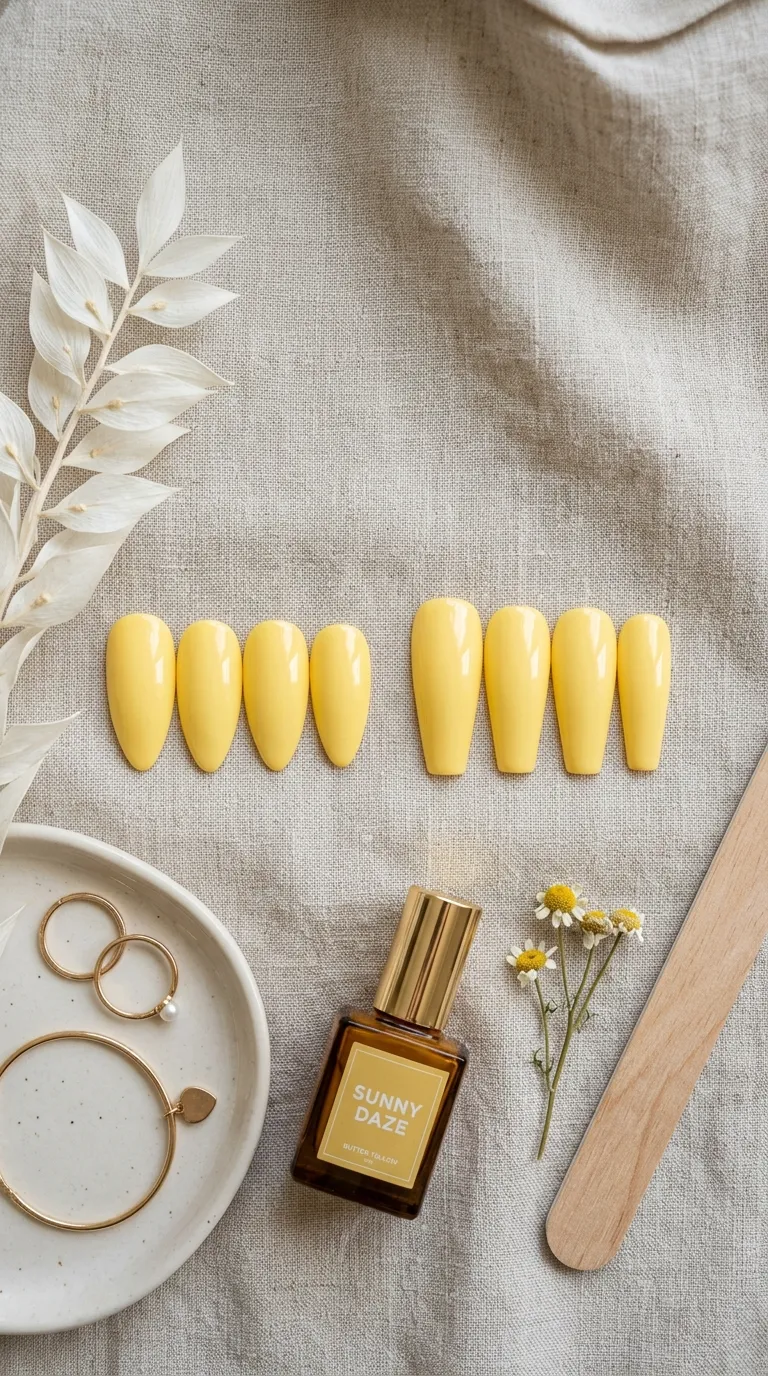 Almond and coffin shaped butter yellow nails